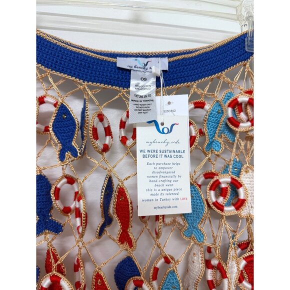 NWT My Beachy Side Poisson Knit Crochet Maxi Skirt Blue Fish Nautical Inner Tube - Picture 5 of 16